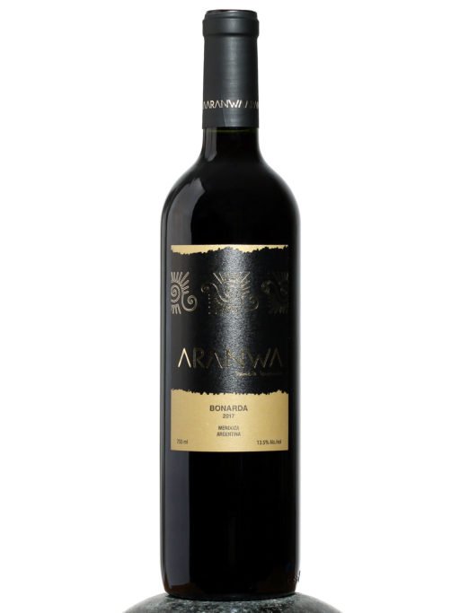 bottle of Aranwa Bonarda wine